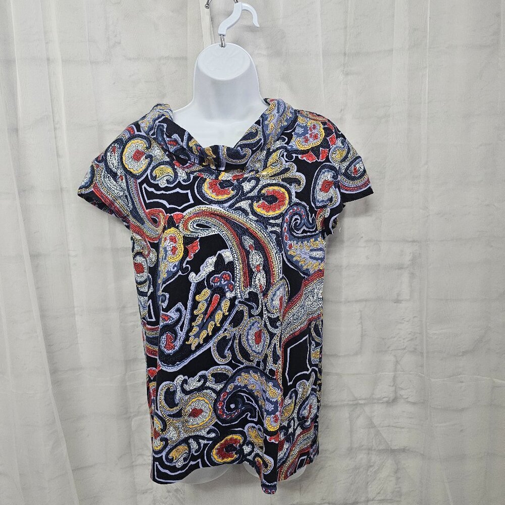 Tommy Hilfiger Blouse Blue Cowl Neck Paisley Preppy Casual M NWT